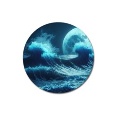 Moonlight High Tide Storm Tsunami Waves Ocean Sea Magnet 3  (round)