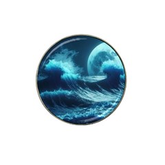 Moonlight High Tide Storm Tsunami Waves Ocean Sea Hat Clip Ball Marker by Ravend