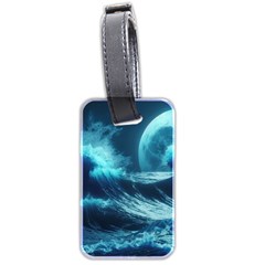 Moonlight High Tide Storm Tsunami Waves Ocean Sea Luggage Tag (two Sides)