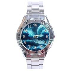 Moonlight High Tide Storm Tsunami Waves Ocean Sea Stainless Steel Analogue Watch