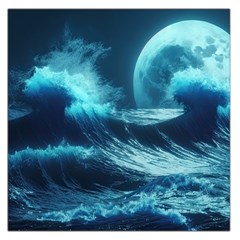 Moonlight High Tide Storm Tsunami Waves Ocean Sea Square Satin Scarf (36  X 36 ) by Ravend