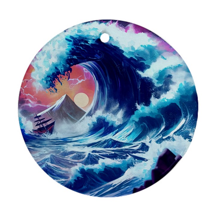 Storm Tsunami Waves Ocean Sea Nautical Nature Round Ornament (Two Sides)