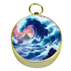 Storm Tsunami Waves Ocean Sea Nautical Nature Gold Compasses by Ravend