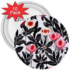 Beautiful Elegant Botanical Flowers 3  Buttons (10 Pack) 
