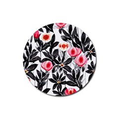 Beautiful Elegant Botanical Flowers Rubber Round Coaster (4 Pack) by GardenOfOphir