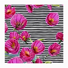 Pink Flowers Black Stripes Medium Glasses Cloth by GardenOfOphir