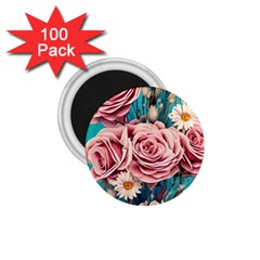 Coral Blush Rose On Teal 1 75  Magnets (100 Pack)  by GardenOfOphir
