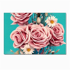 Coral Blush Rose On Teal Postcard 4 x 6  (pkg Of 10) by GardenOfOphir