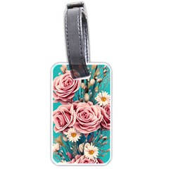 Coral Blush Rose On Teal Luggage Tag (one Side) by GardenOfOphir