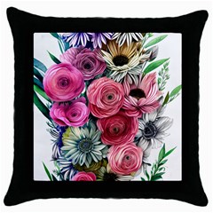 Charming Watercolor Flowers Throw Pillow Case (black) by GardenOfOphir