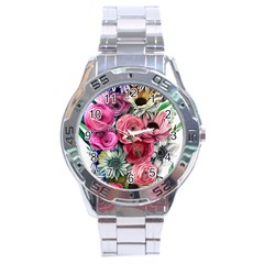 Charming Watercolor Flowers Stainless Steel Analogue Watch by GardenOfOphir