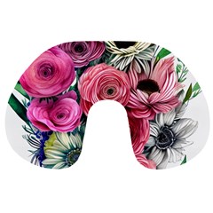 Charming Watercolor Flowers Travel Neck Pillow by GardenOfOphir