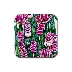 Attractive Watercolor Flowers Rubber Coaster (square) by GardenOfOphir