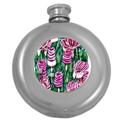 Attractive Watercolor Flowers Round Hip Flask (5 Oz) by GardenOfOphir