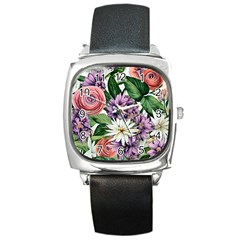 Brilliant Blushing Blossoms Square Metal Watch by GardenOfOphir