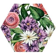 Brilliant Blushing Blossoms Wooden Puzzle Hexagon by GardenOfOphir