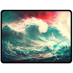 Storm Tsunami Waves Ocean Sea Nautical Nature Painting One Side Fleece Blanket (large)