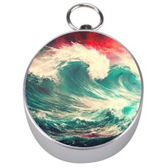 Storm Tsunami Waves Ocean Sea Nautical Nature Painting Silver Compasses