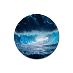 Thunderstorm Storm Tsunami Waves Ocean Sea Rubber Round Coaster (4 Pack) by Ravend