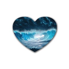 Thunderstorm Storm Tsunami Waves Ocean Sea Rubber Heart Coaster (4 Pack)