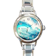 Tsunami Waves Ocean Sea Nautical Nature Water Nature Round Italian Charm Watch by Ravend