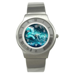 Thunderstorm Tsunami Tidal Wave Ocean Waves Sea Stainless Steel Watch by Ravend