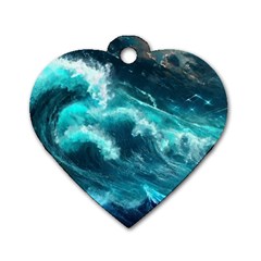 Thunderstorm Tsunami Tidal Wave Ocean Waves Sea Dog Tag Heart (two Sides) by Ravend
