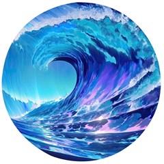 Tsunami Tidal Wave Ocean Waves Sea Nature Water Blue Wooden Bottle Opener (round)