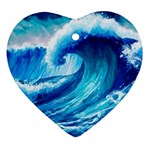 Tsunami Tidal Wave Ocean Waves Sea Nature Water Blue Painting Ornament (Heart) Front