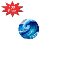 Tsunami Tidal Wave Ocean Waves Sea Nature Water Blue Painting 1  Mini Magnets (100 Pack)  by Ravend