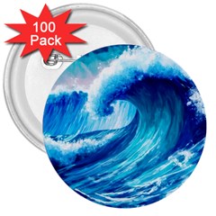 Tsunami Tidal Wave Ocean Waves Sea Nature Water Blue Painting 3  Buttons (100 pack) 