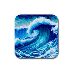 Tsunami Tidal Wave Ocean Waves Sea Nature Water Blue Painting Rubber Square Coaster (4 Pack)