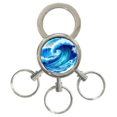 Tsunami Tidal Wave Ocean Waves Sea Nature Water Blue Painting 3-ring Key Chain by Ravend