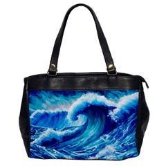 Tsunami Tidal Wave Ocean Waves Sea Nature Water Blue Painting Oversize Office Handbag by Ravend