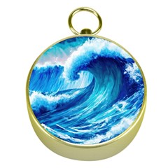 Tsunami Tidal Wave Ocean Waves Sea Nature Water Blue Painting Gold Compasses