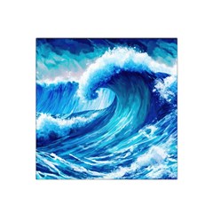 Tsunami Tidal Wave Ocean Waves Sea Nature Water Blue Painting Satin Bandana Scarf 22  X 22 