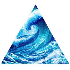 Tsunami Tidal Wave Ocean Waves Sea Nature Water Blue Painting Wooden Puzzle Triangle by Ravend