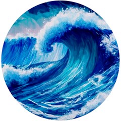 Tsunami Tidal Wave Ocean Waves Sea Nature Water Blue Painting Uv Print Round Tile Coaster