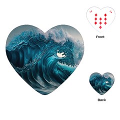 Tsunami Waves Ocean Sea Water Rough Seas 3 Playing Cards Single Design (heart) by Ravend