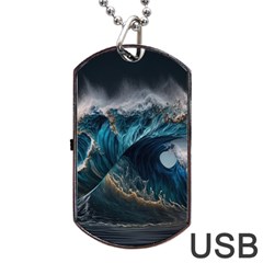 Tsunami Waves Ocean Sea Water Rough Seas 7 Dog Tag Usb Flash (two Sides)