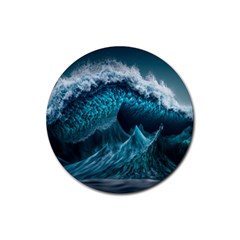 Tsunami Waves Ocean Sea Water Rough Seas 6 Rubber Round Coaster (4 Pack)