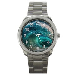 Tsunami Waves Ocean Sea Water Rough Seas 2 Sport Metal Watch