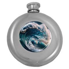 Tsunami Waves Ocean Sea Water Rough Seas 5 Round Hip Flask (5 Oz) by Ravend