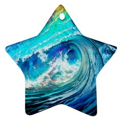 Tsunami Waves Ocean Sea Nautical Nature Water Painting Ornament (star)