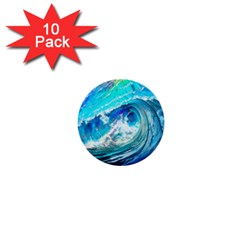 Tsunami Waves Ocean Sea Nautical Nature Water Painting 1  Mini Buttons (10 Pack) 