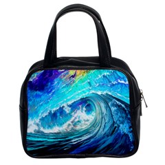 Tsunami Waves Ocean Sea Nautical Nature Water Painting Classic Handbag (two Sides) by Ravend