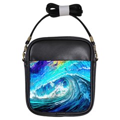 Tsunami Waves Ocean Sea Nautical Nature Water Painting Girls Sling Bag by Ravend