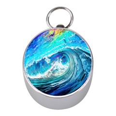 Tsunami Waves Ocean Sea Nautical Nature Water Painting Mini Silver Compasses by Ravend