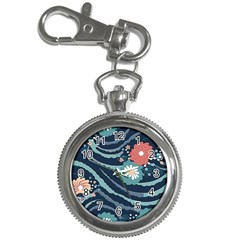 Waves Flowers Pattern Water Floral Minimalist Key Chain Watches by Ravend