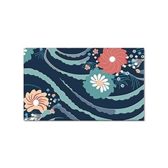 Waves Flowers Pattern Water Floral Minimalist Sticker Rectangular (10 Pack)